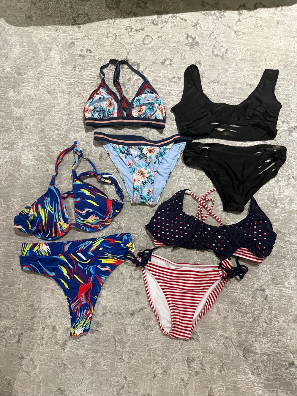 Women’s Mixed Bikini Set - Assorted Blue, Black, Floral & Striped Styles Size M
